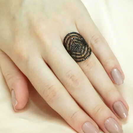 Γυναικείο Επίχρυσο Δαχτυλίδι Ιστός Αράχνης Μαύρες Πέτρες Ζιργκόν Ασήμι 925