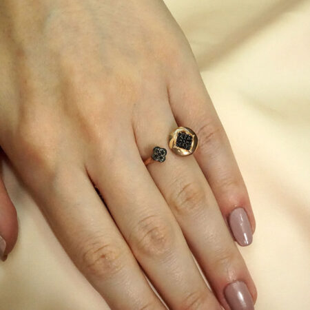 Γυναικείο Δαχτυλίδι με Ρόμβο και Μαργαρίτα Ροζ Επιχρυσωμένο Ασήμι 925 Μαύρες Πέτρες Ζιργκόν
