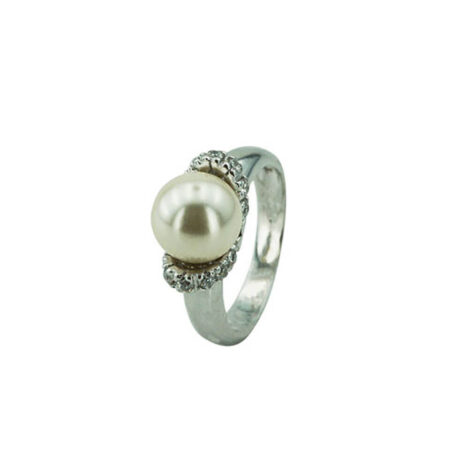 Ασημένιο Δαχτυλίδι με Μαργαριτάρι Γυναικείο Λευκή Πέτρα Ζιργκόν Ασήμι 925