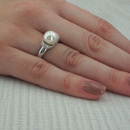 Λευκές Μαργαριτάρι Ζιργκόν Ασημένιο Γυναικείο Δαχτυλίδι