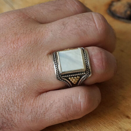 Χειροποίητο Δαχτυλίδι Ασήμι Χρυσό Madre Perla Ανδρικό Κόσμημα