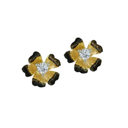 Σκουλαρίκια Χρυσά Με Μαύρο Πλατίνωμα Ζιργκόν Πέτρα 14Κ