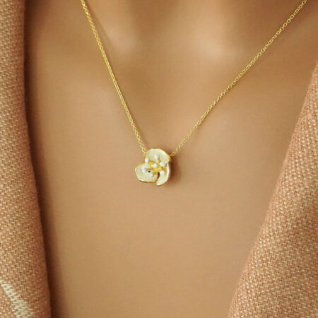 Χειροποίητο Χρυσό Κολιέ Λουλούδι Λευκό Σμάλτο 14Κ Πέτρες Λευκόχρυσο Γυναικείο Κόσμημα