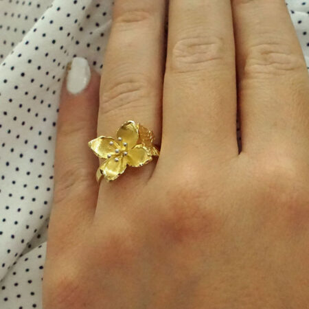 Χειροποίητο Χρυσό Δαχτυλίδι Πεταλούδα Λουλούδι 14 Καρατίων Γυναικείο Κόσμημα Μοντέρνο