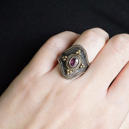 Χειροποίητο Ασημόχρυσο Δαχτυλίδι Με Ρουμπίνι 950-18Κ Γυναικείο