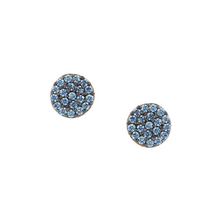 Ροζ Χρυσά Σκουλαρίκια Ροζέτα 9Κ Με Γαλάζιες Πέτρες Ζιργκόν