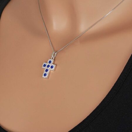 Σταυρός Με Αλυσίδα Γυναικείος Με Μπλε Και Λευκές Πέτρες Σε Ασήμι 925