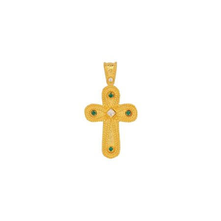 Χειροποίητος Βυζαντινός Σταυρός Με Πέτρες Σε Χρυσό 14Κ