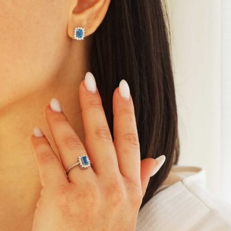 Σκουλαρίκια Με Μπλε Τοπάζι Και Μπριγιάν Σε Λευκόχρυσο 18 Καρατίων